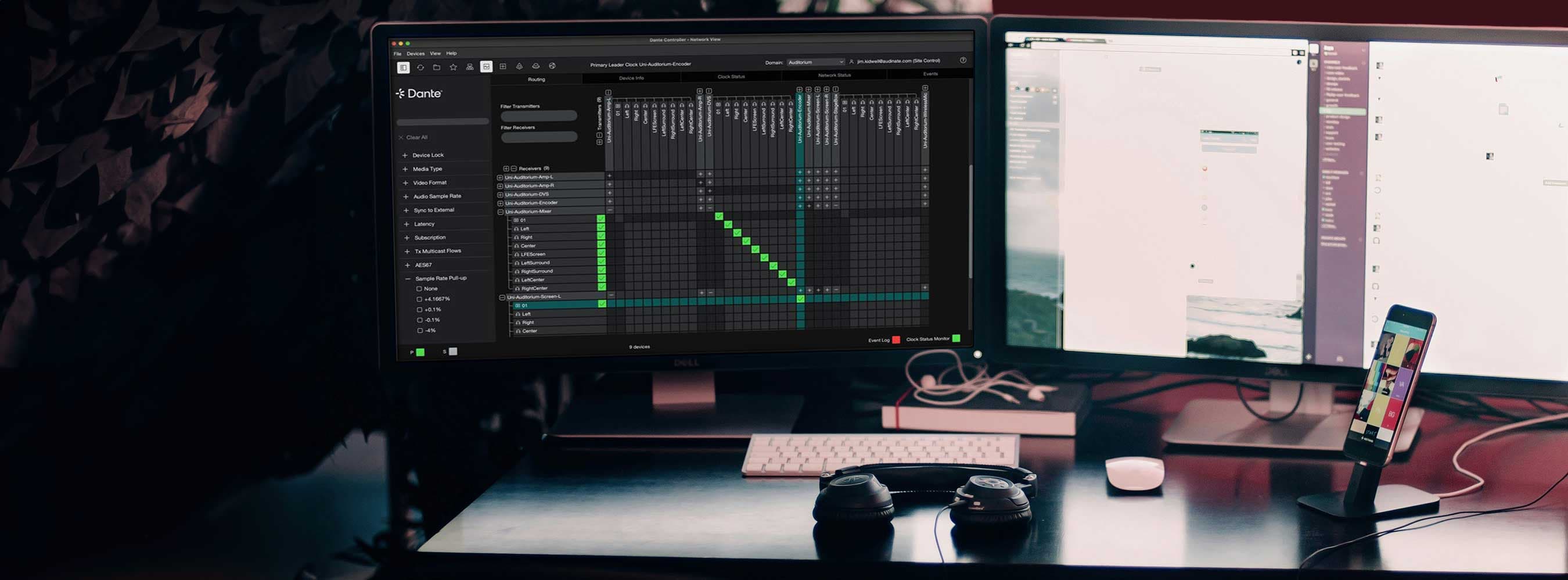 Dante Controller para el ruteo y configuración de dispositivos de audio en red, imagen de Audinate.